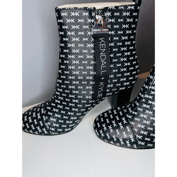 Women's Kendall + Kylie Black White Monogram Heeled Ankle Boots - Picture 7 of 7